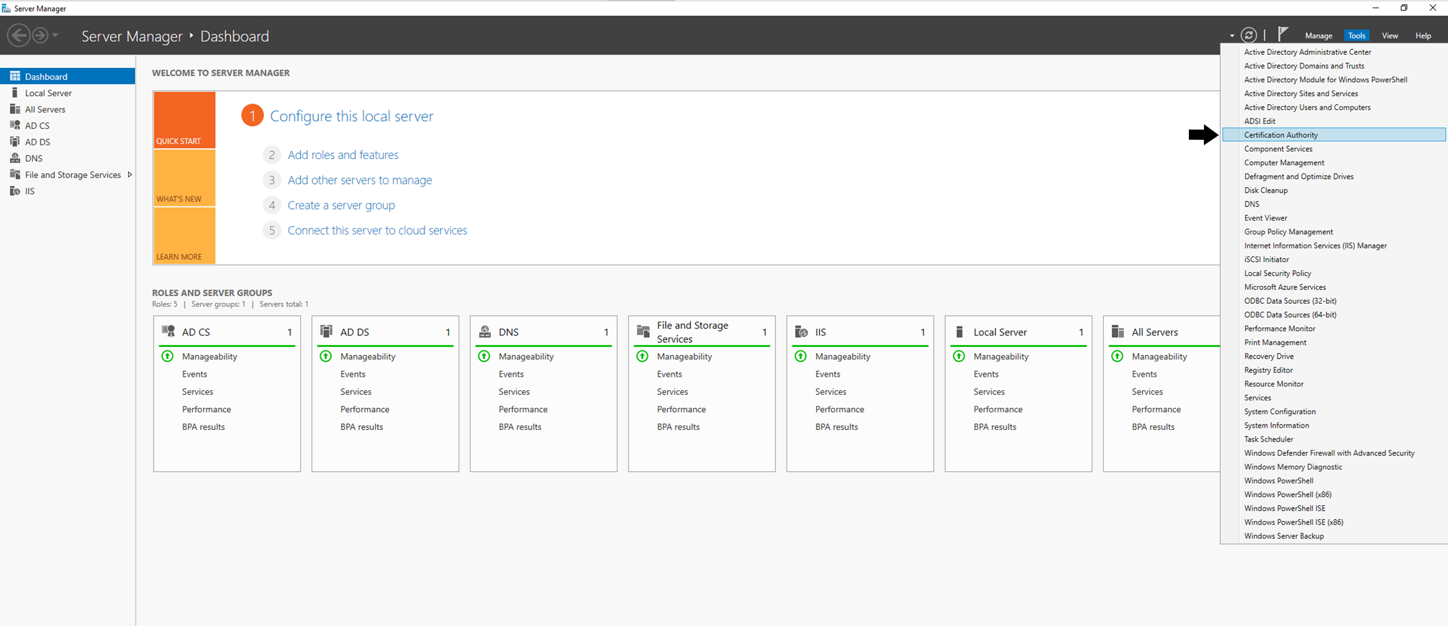 Open the Certificate Authority Tool