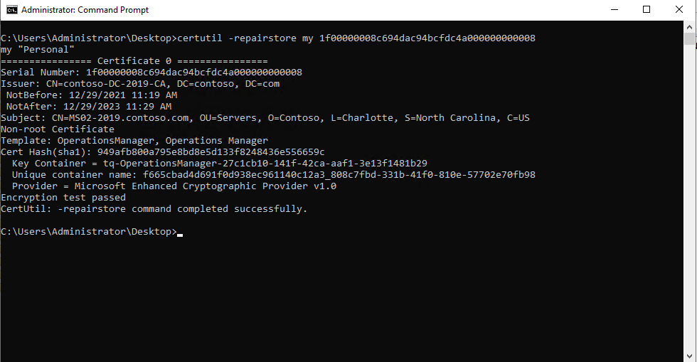 certutil Repair Store - Command Output