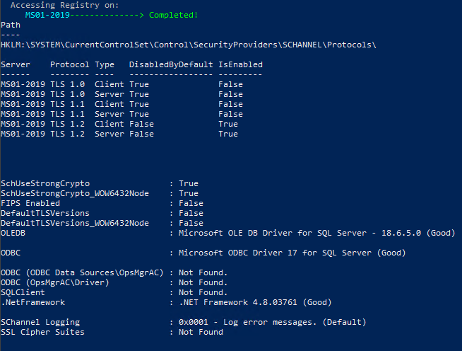 Script example showing how TLS is configured