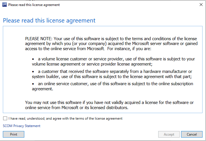 SCOM Console Activation Agreement