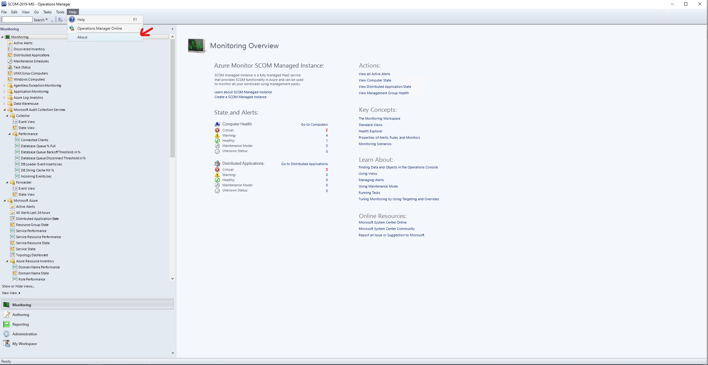 SCOM Console Help -> About