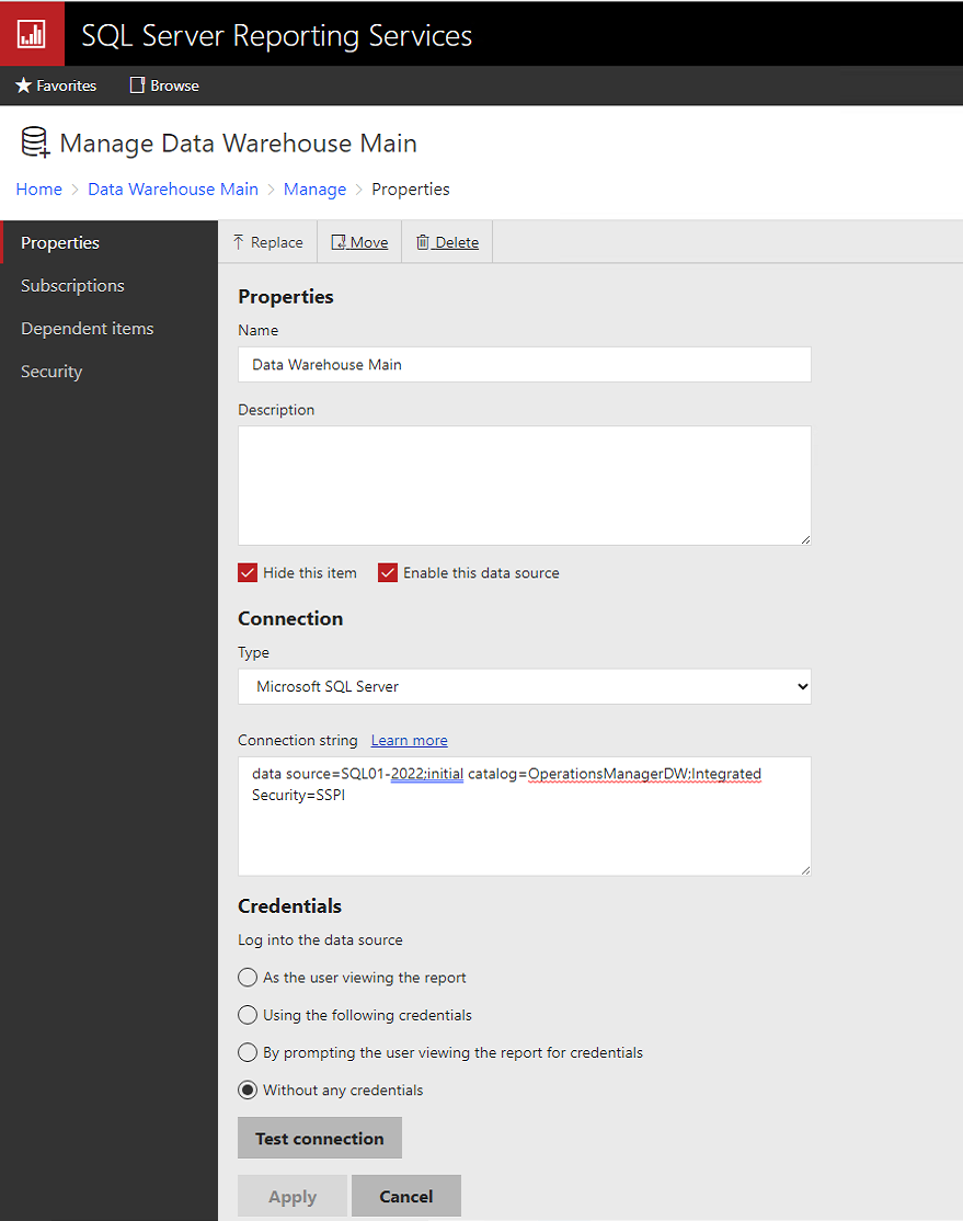 SQL Server Reporting Services Data Source Example