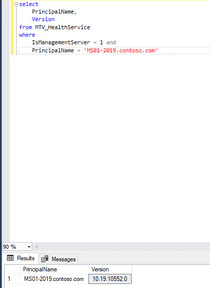 Example output for Management Server version SQL Query